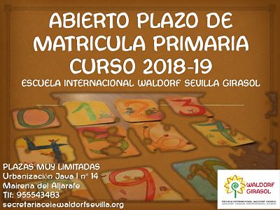 Abierto el plazo de matrícula de 1º y 2º de primaria curso 2018-19