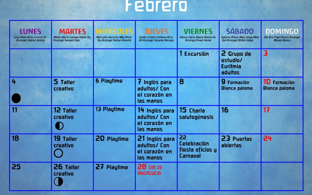 Calendario actividades febrero 2019